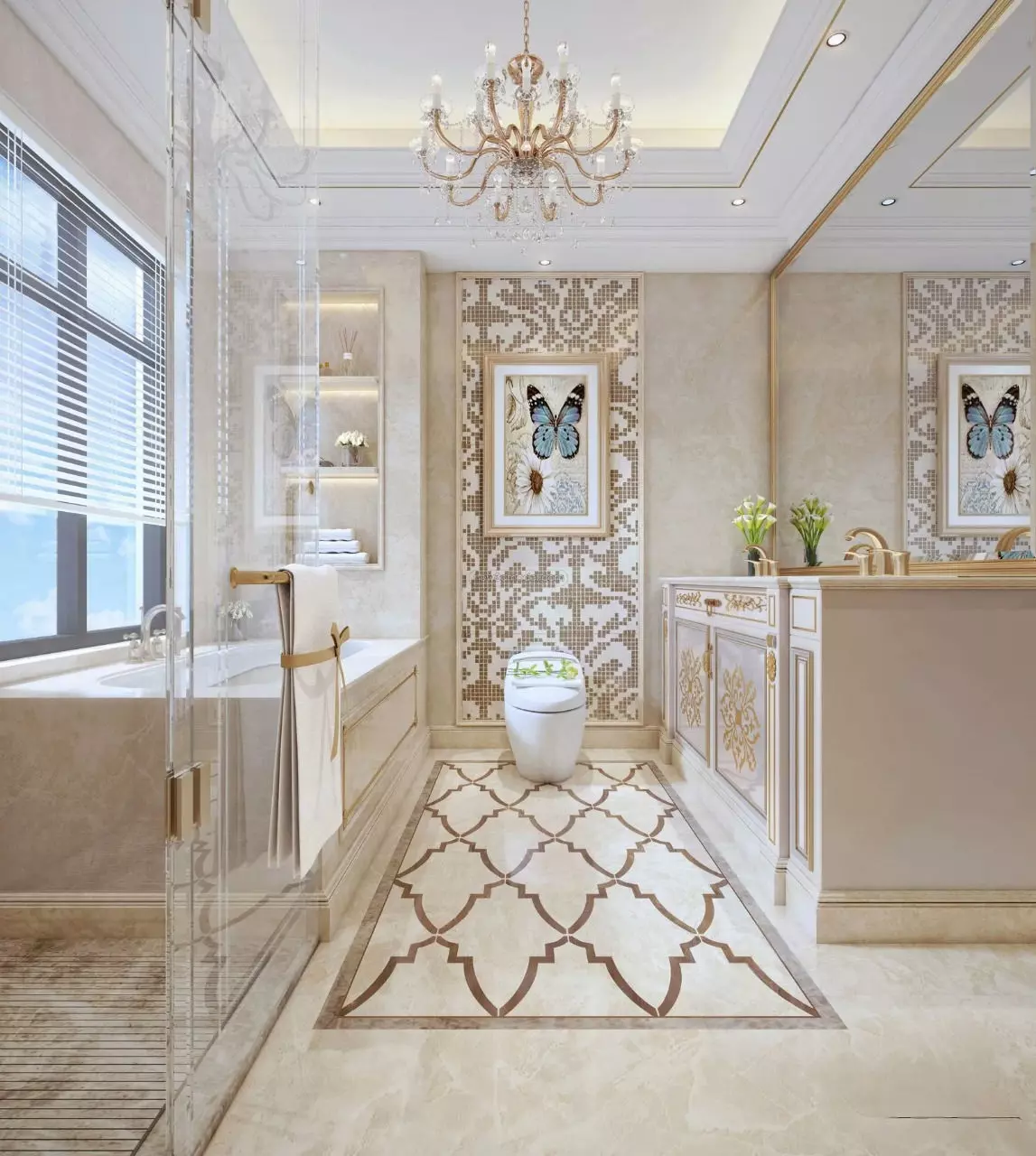 European Classic Bathroom Interior Scene 3D model_0