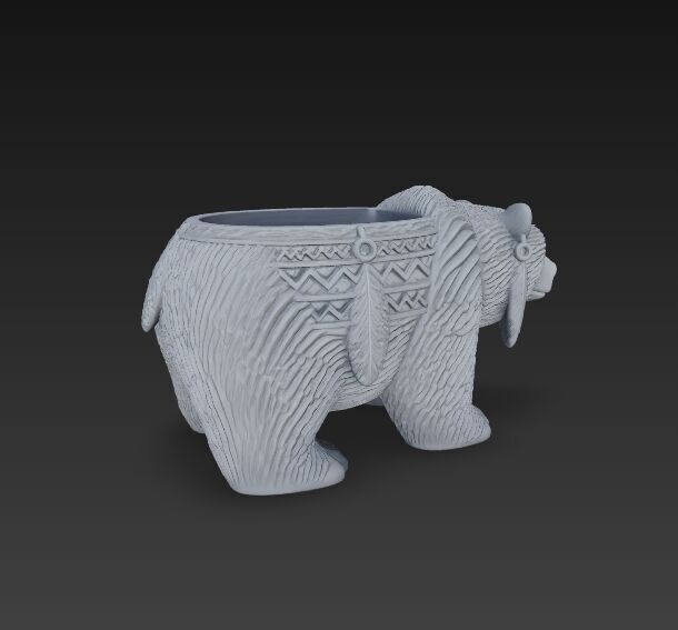 Bear Planter Native American Inspired 3D Print Object 3D model_3