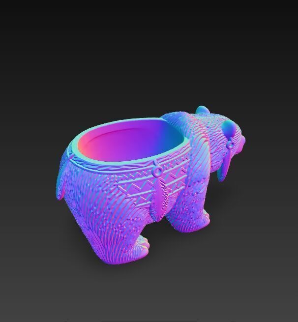 Bear Planter Native American Inspired 3D Print Object 3D model_9