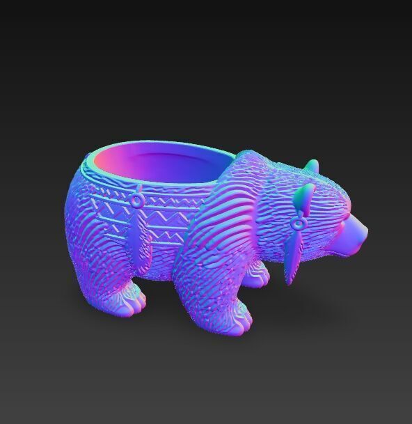 Bear Planter Native American Inspired 3D Print Object 3D model_8