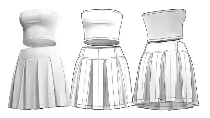 Pleated Skirt with Tank Top 3D Model  CLO MD FBX OBJ Blender