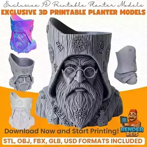 Wise Wizard Bust Planter 3D model
