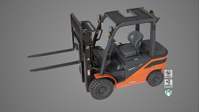 Forklift Truck03 Orange All PBR Unity UE Textures Low-poly 3D model