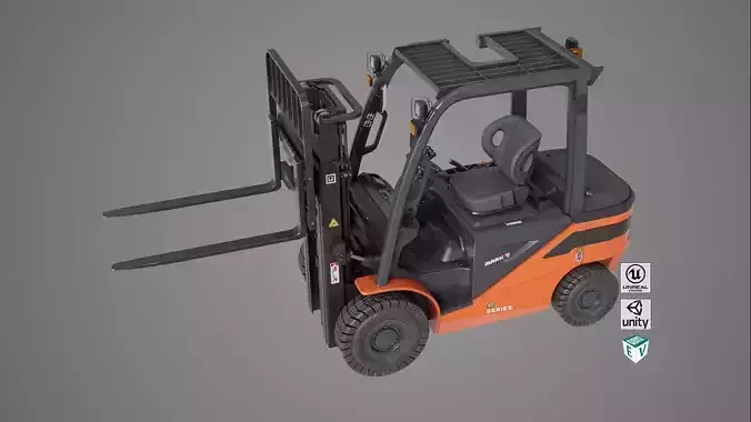 Forklift Truck03 Orange All PBR Unity UE Textures Low-poly 3D model