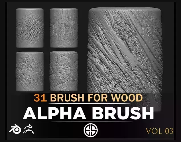 31 Wood Brush-Alpha Pack- Wood Alpha Brushes-Vol 3