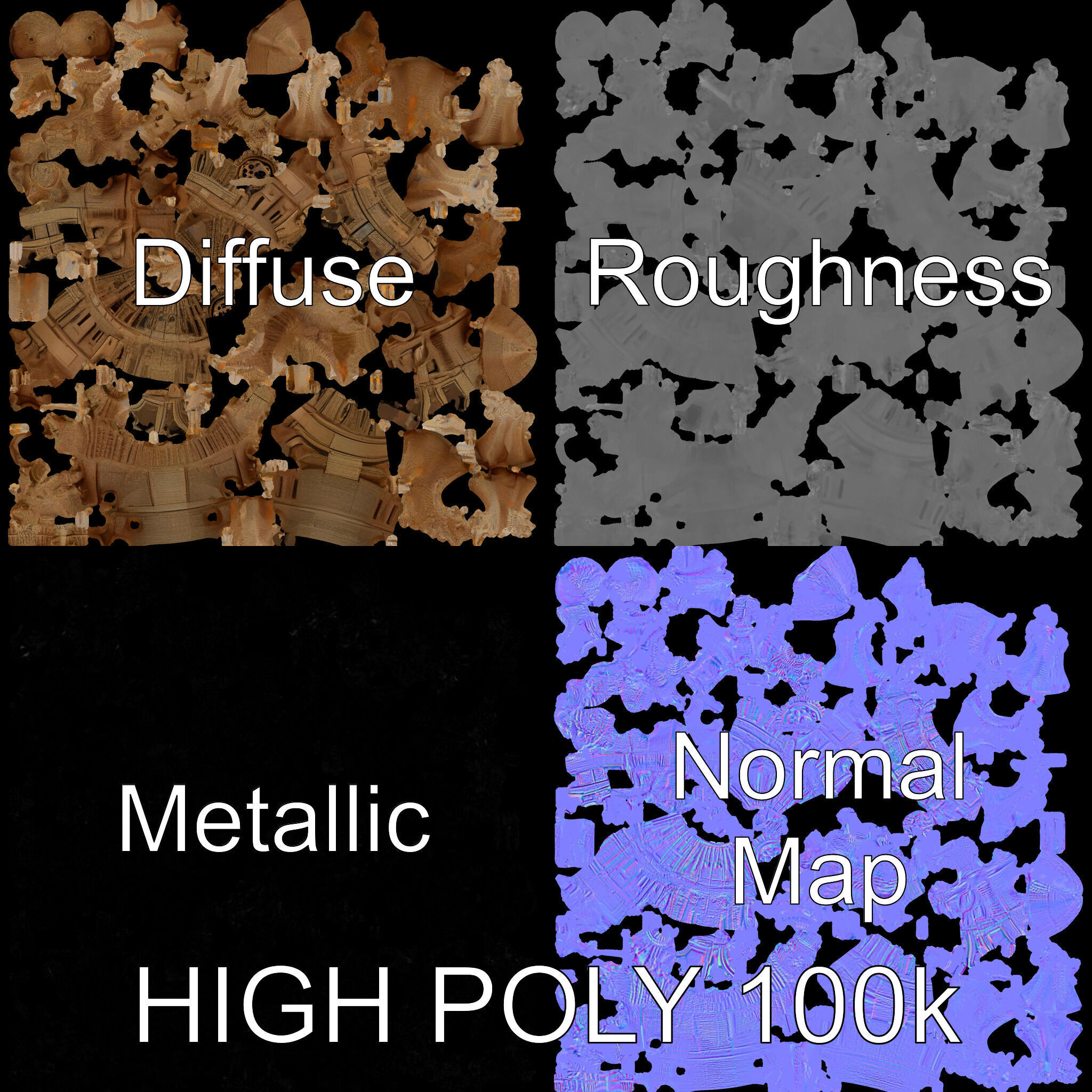 Alien Vessel model pack with organic structure Low-poly 3D model_3