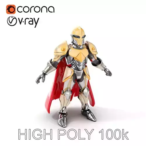 Golden Armored Knight with Red Cape D Model