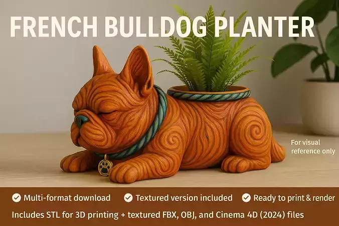 French Bulldog flowerpot   3D Printable   Render-Ready