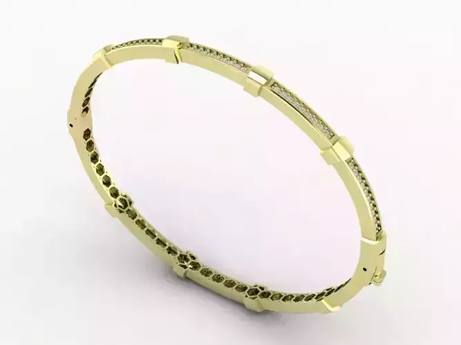 Minimalist Stone-Set Bracelet Lightweight 3D Jewelry Model