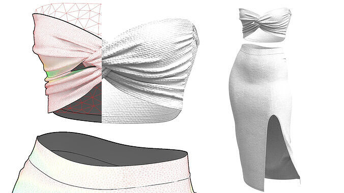 Woman Twisted Top and Skirt 3D Model for CLO MD FBX OBJ Blender Low-poly 3D model