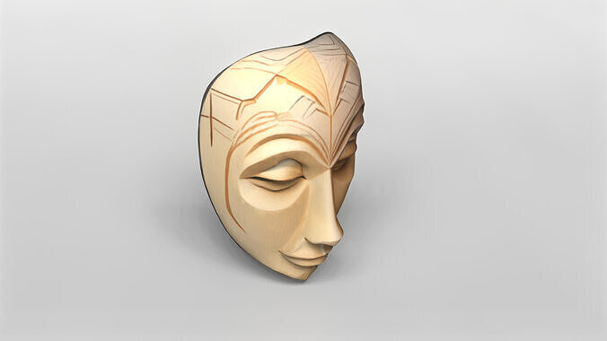 Stylized Wooden Tribal Mask 3D Model 3D model