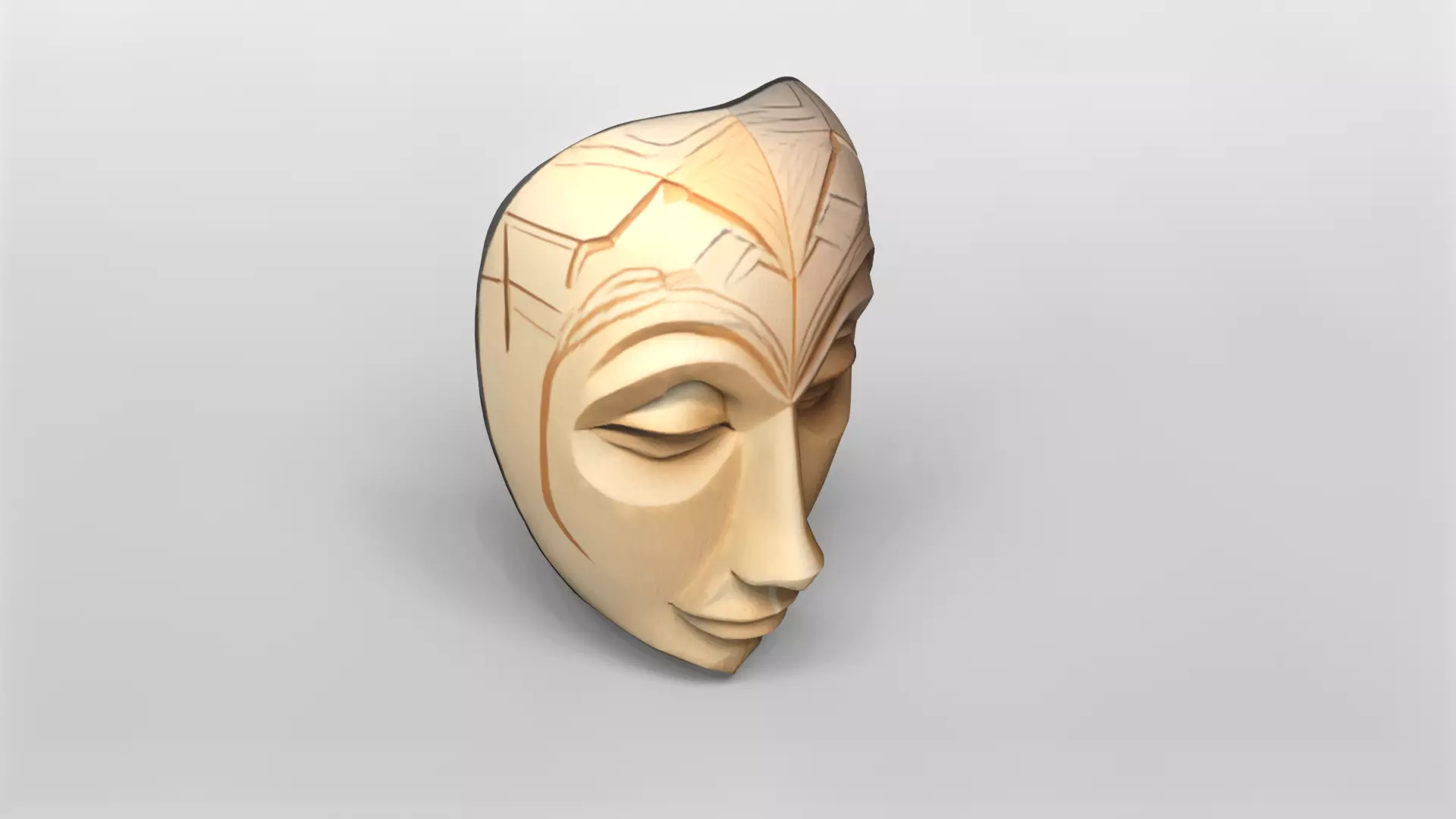 Stylized Wooden Tribal Mask 3D Model 3D model_0