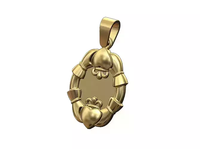 Oval Claddagh heart crown sides pendant charm with bail