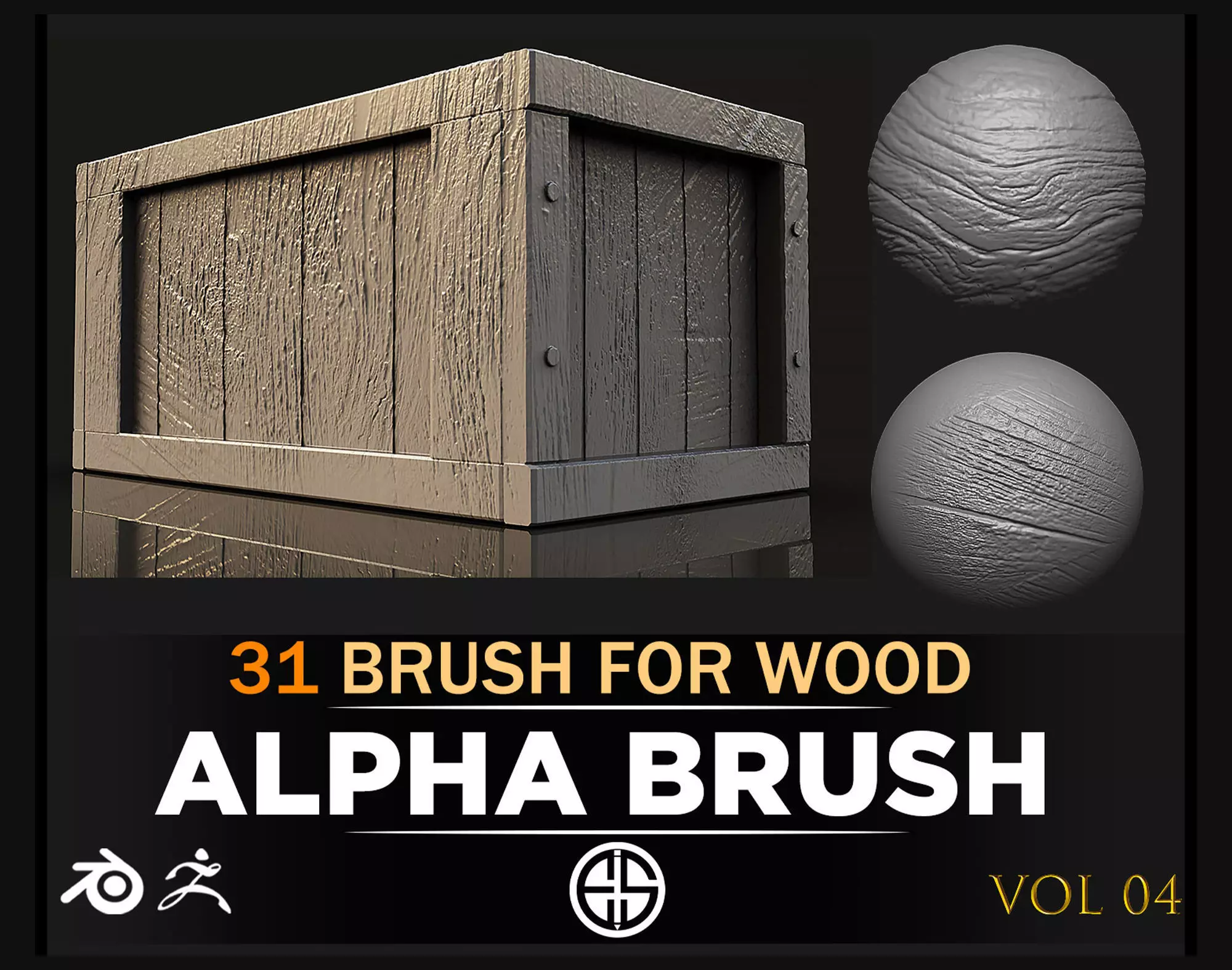 31 Wood Brush-Blender Brush-Zbrush Brush-Alpha Brushes-Vol 4 Free 3D model