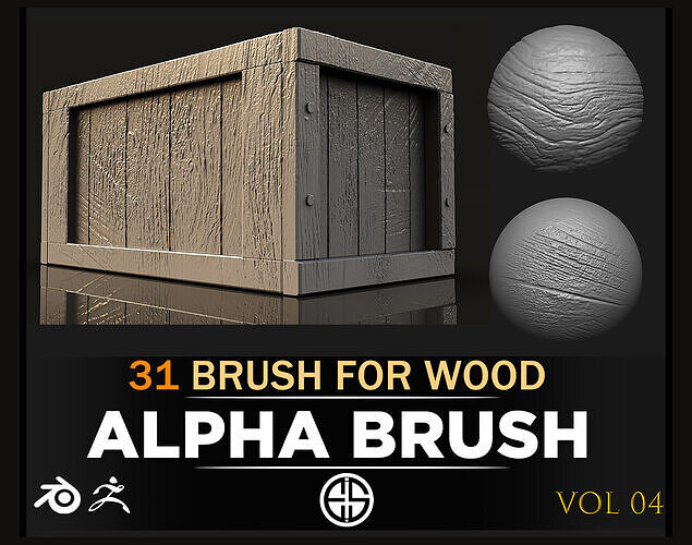 31 Wood Brush-Blender Brush-Zbrush Brush-Alpha Brushes-Vol 4 3D model