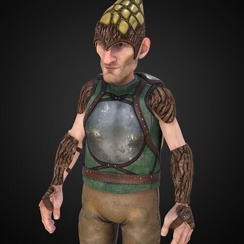 Rigged Dwarf forest explorer Character Low-poly 3D model