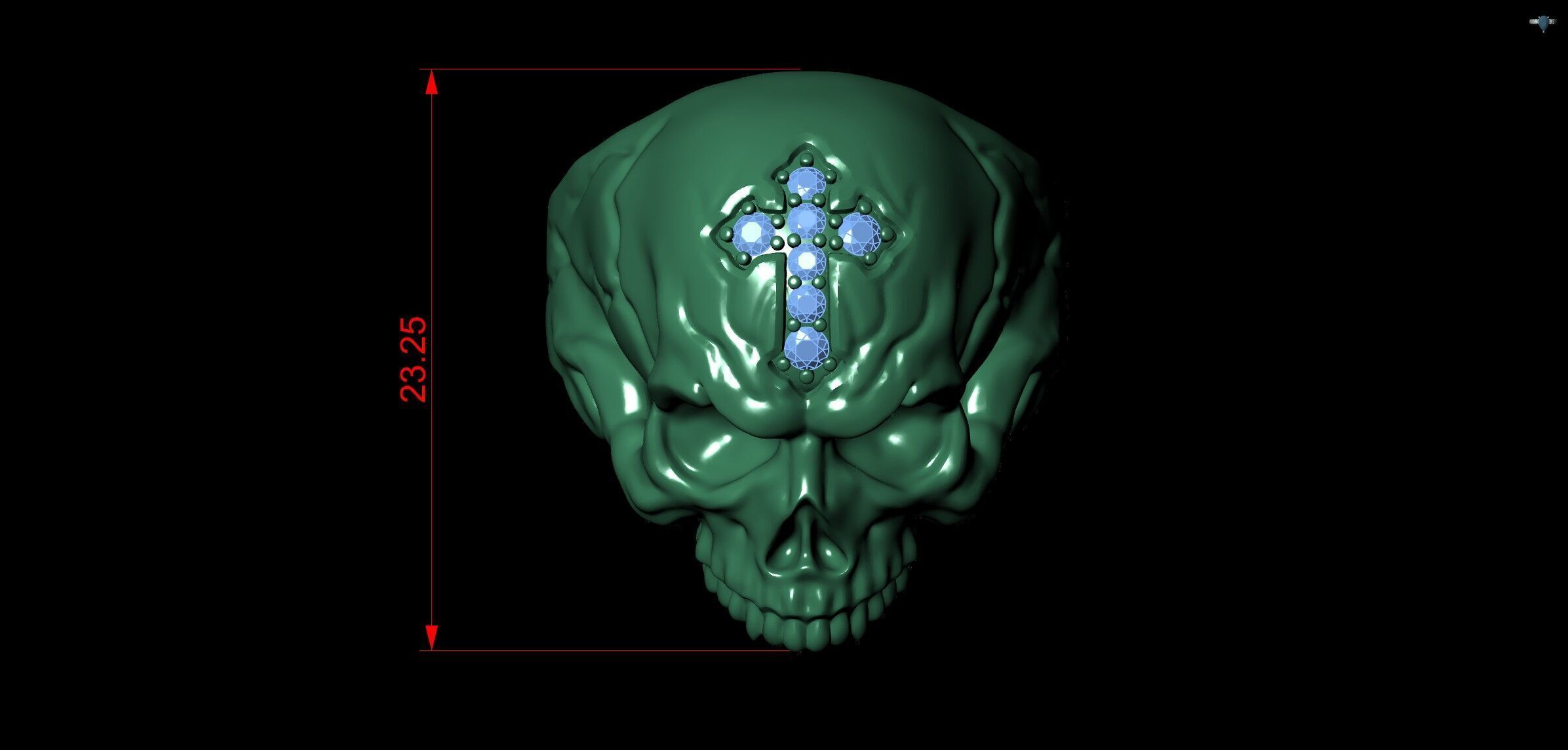 Skull Head Gothic Cross Ring with Black Diamond 3D print model_9