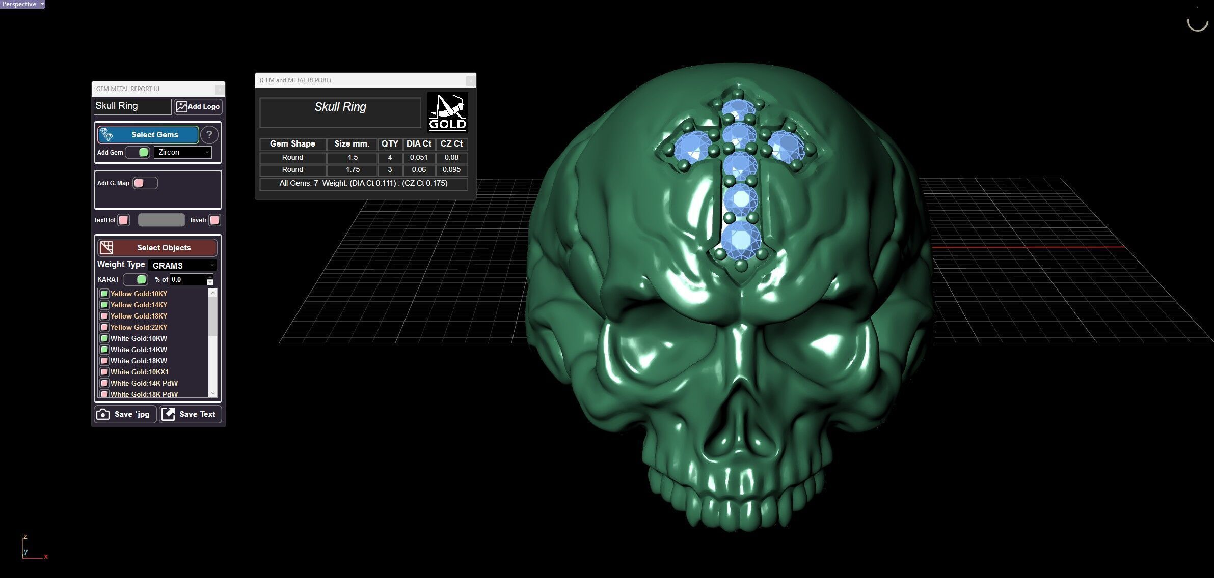 Skull Head Gothic Cross Ring with Black Diamond 3D print model_13