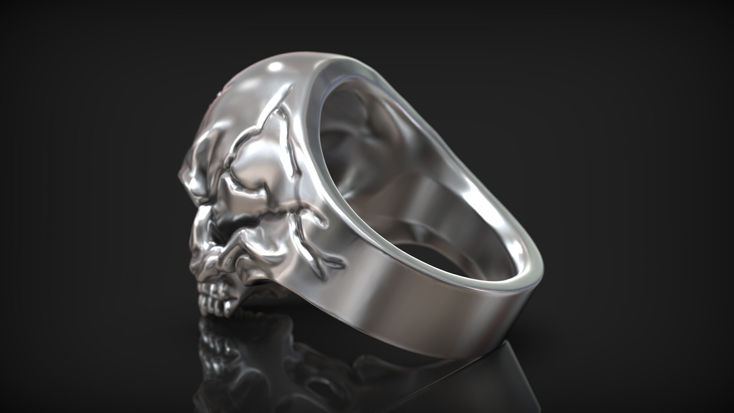 Skull Head Gothic Cross Ring with Black Diamond 3D print model_5