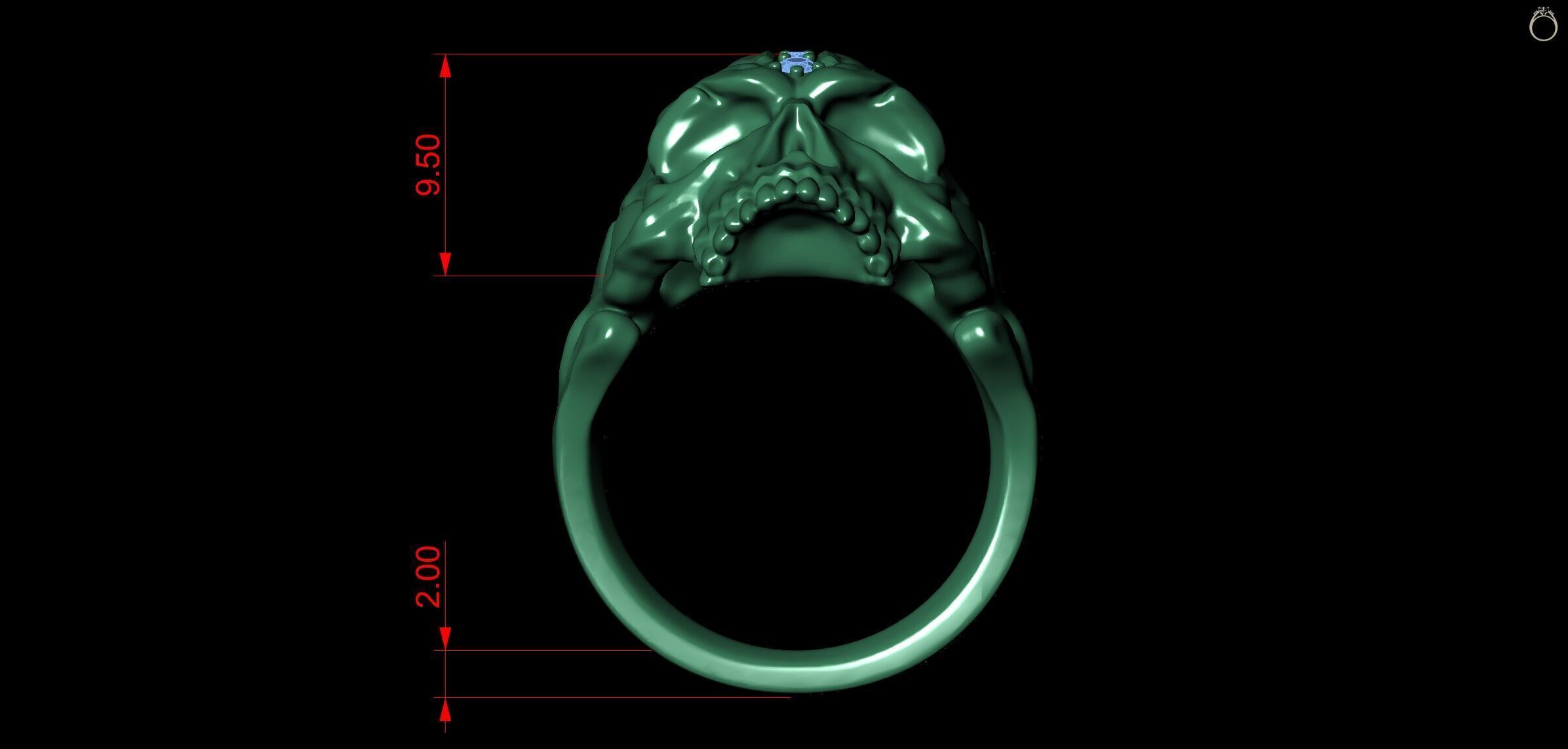 Skull Head Gothic Cross Ring with Black Diamond 3D print model_10