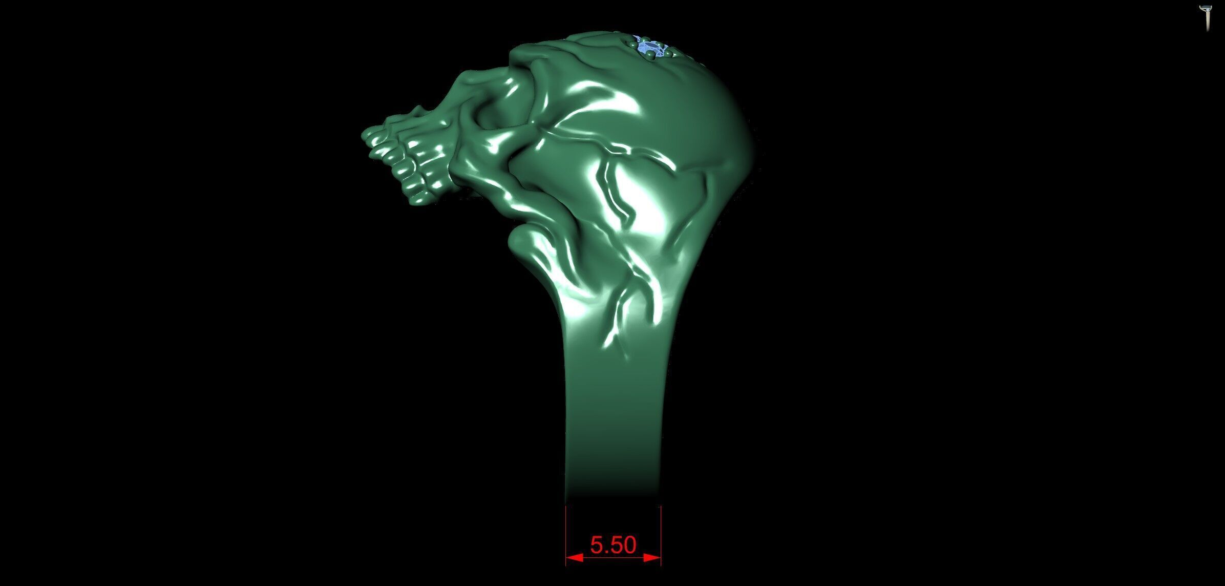 Skull Head Gothic Cross Ring with Black Diamond 3D print model_11