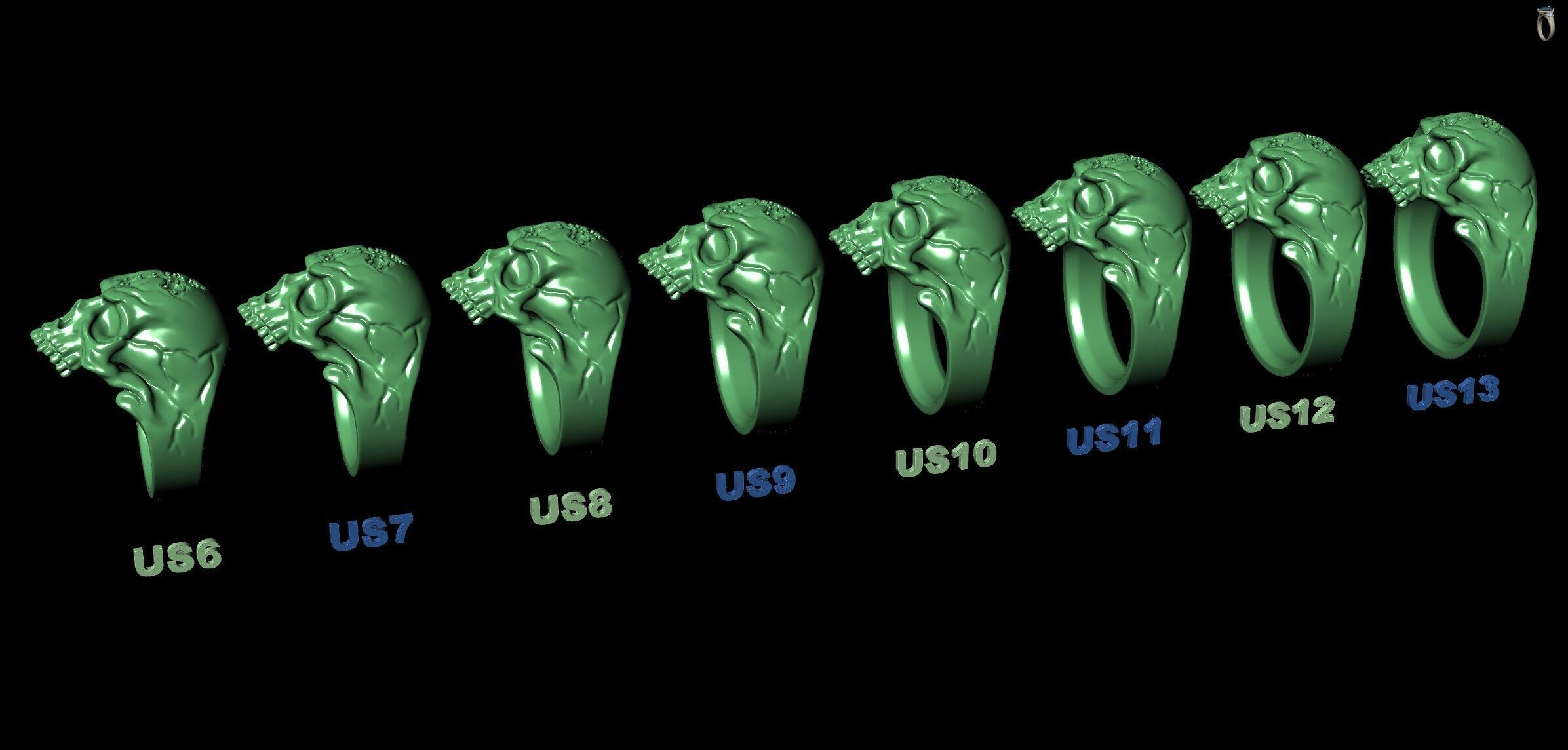 Skull Head Gothic Cross Ring with Black Diamond 3D print model_8