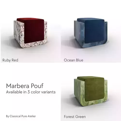 Marbera Pouf Elegant Velvet and Marble Ottoman 3 Color Variants 3D model