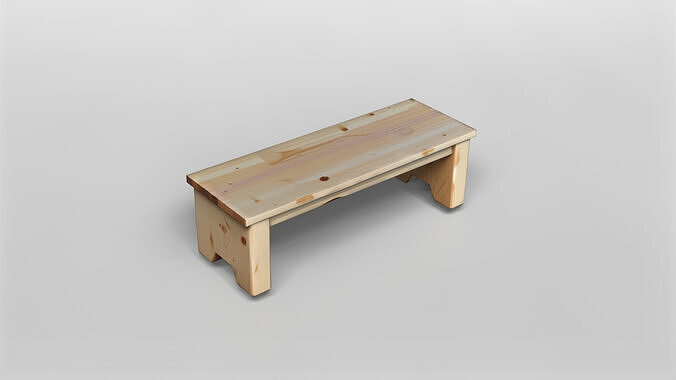 Minimalist Wooden Bench 3D Model 3D model