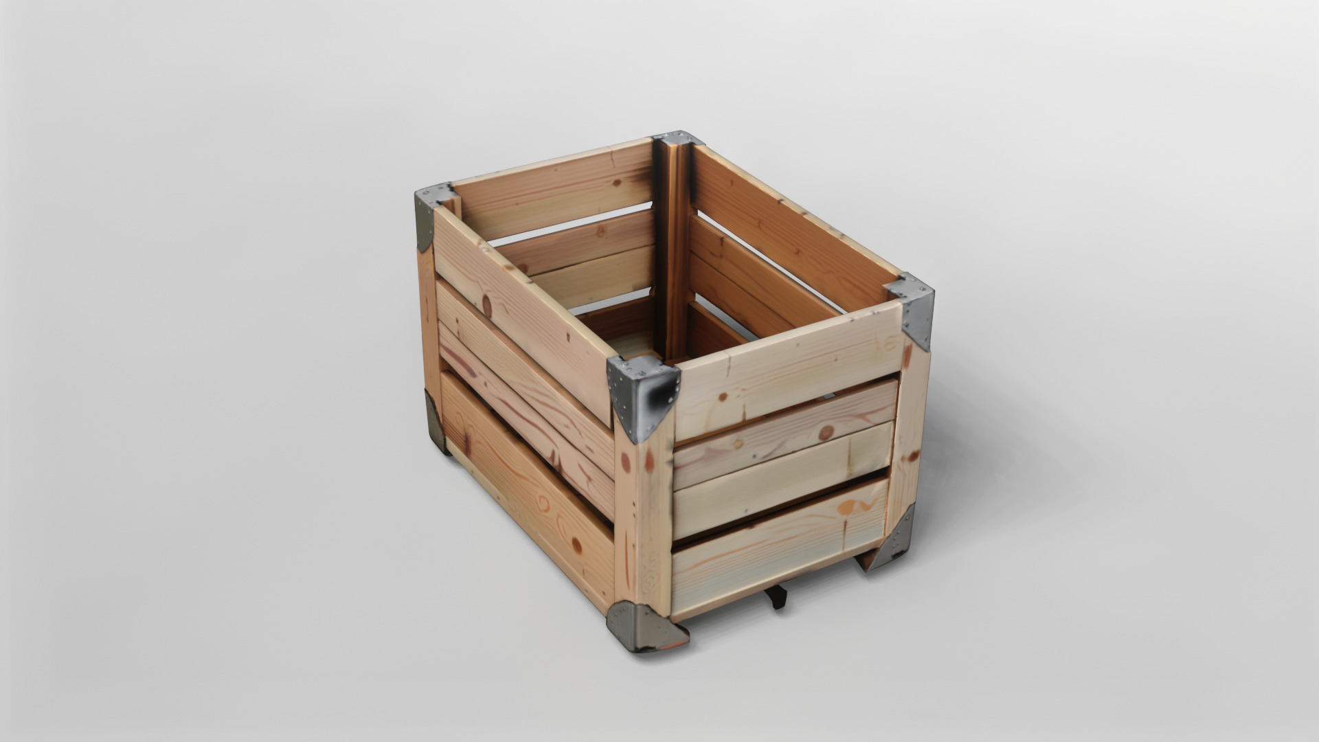 Wooden Storage Crate with Metal Reinforcements 3D Model 3D model_2