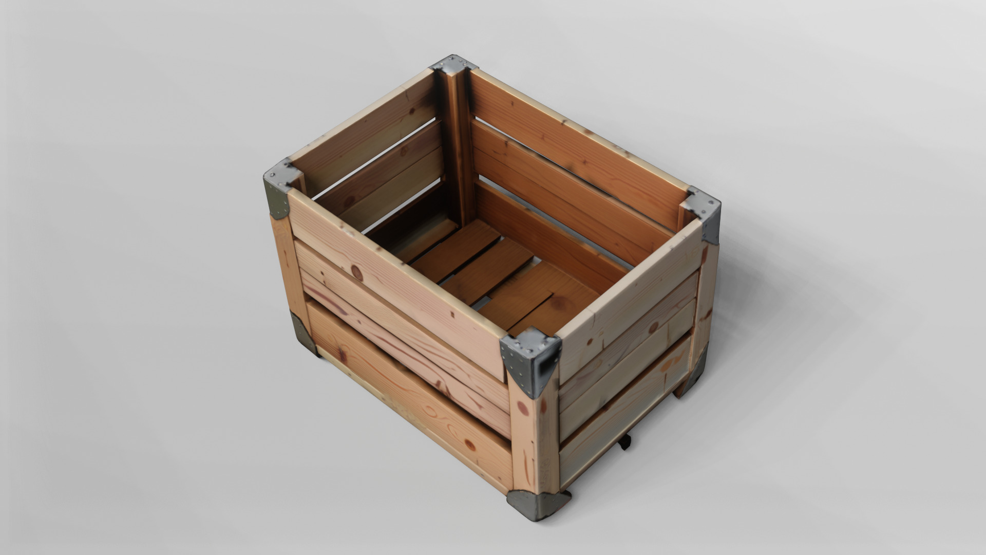 Wooden Storage Crate with Metal Reinforcements 3D Model 3D model_4