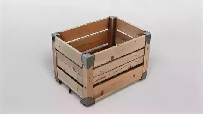 Wooden Storage Crate with Metal Reinforcements 3D Model