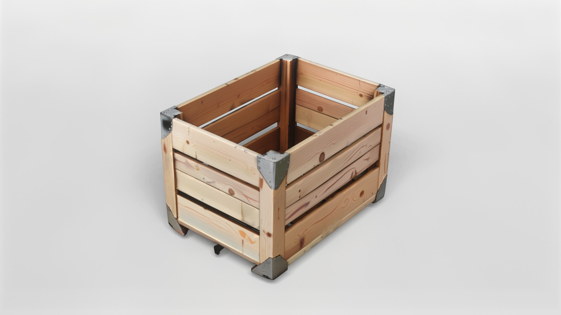 Wooden Storage Crate with Metal Reinforcements 3D Model 3D model_3