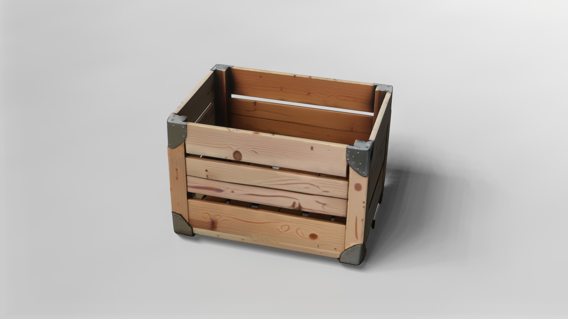 Wooden Storage Crate with Metal Reinforcements 3D Model 3D model_1