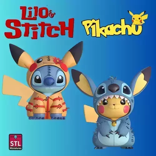 Pikachu as Stitch and Stitch as Pikachu 3D print model