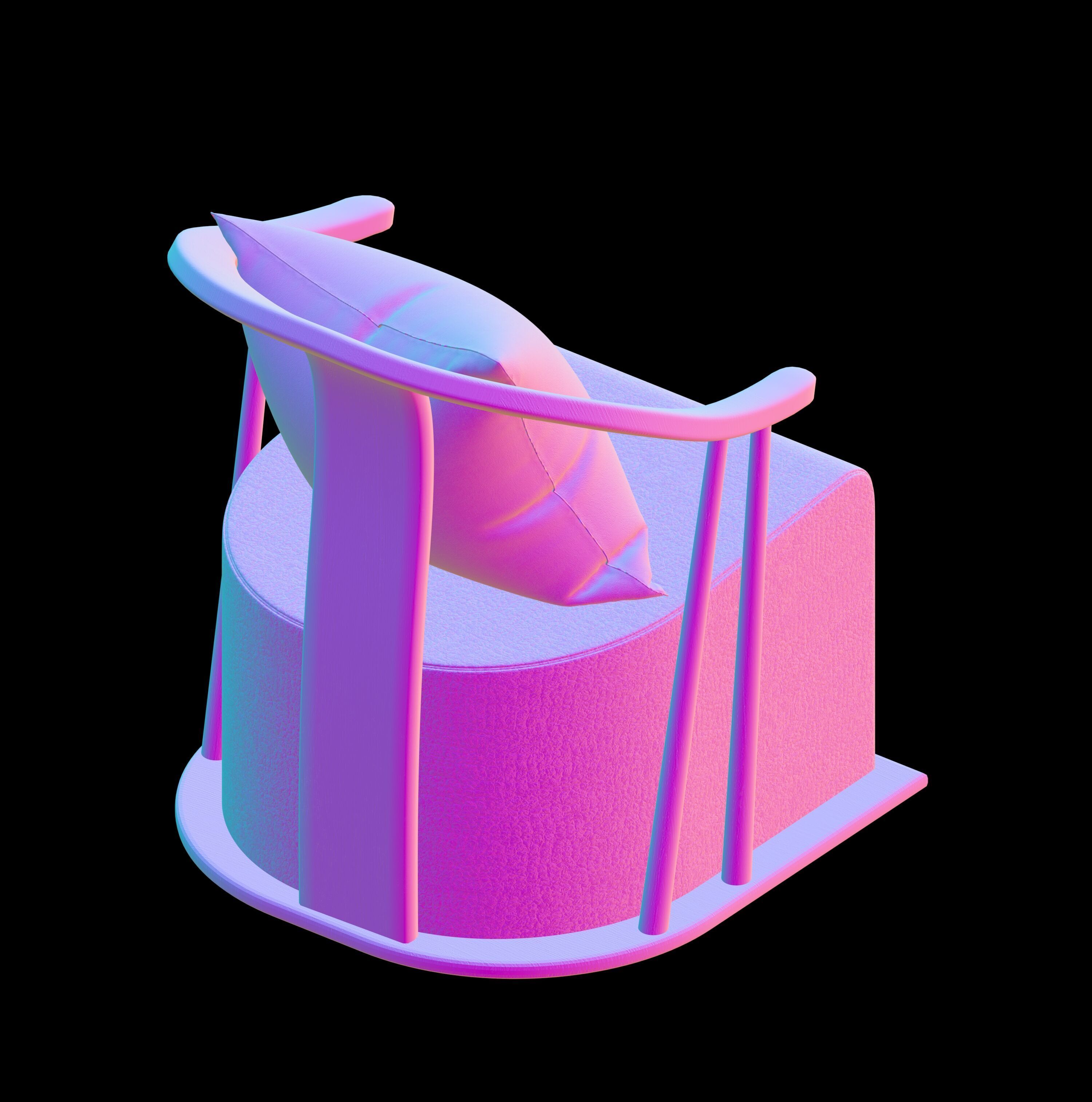 Japanese style single sofa 3D model_5