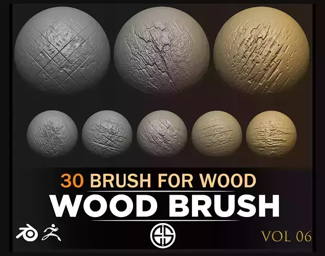 30 Wood Brush-Alpha-Blender and Zbrush Brush-Alpha Brushes-Vol 6