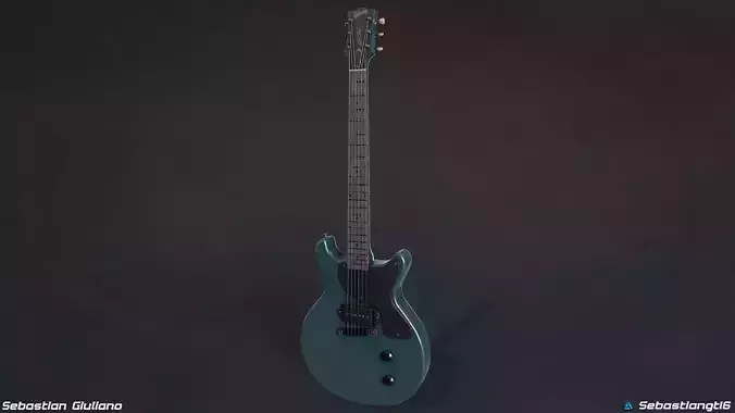 Blue Electric Guitar Realistic 3D Model Game Ready 