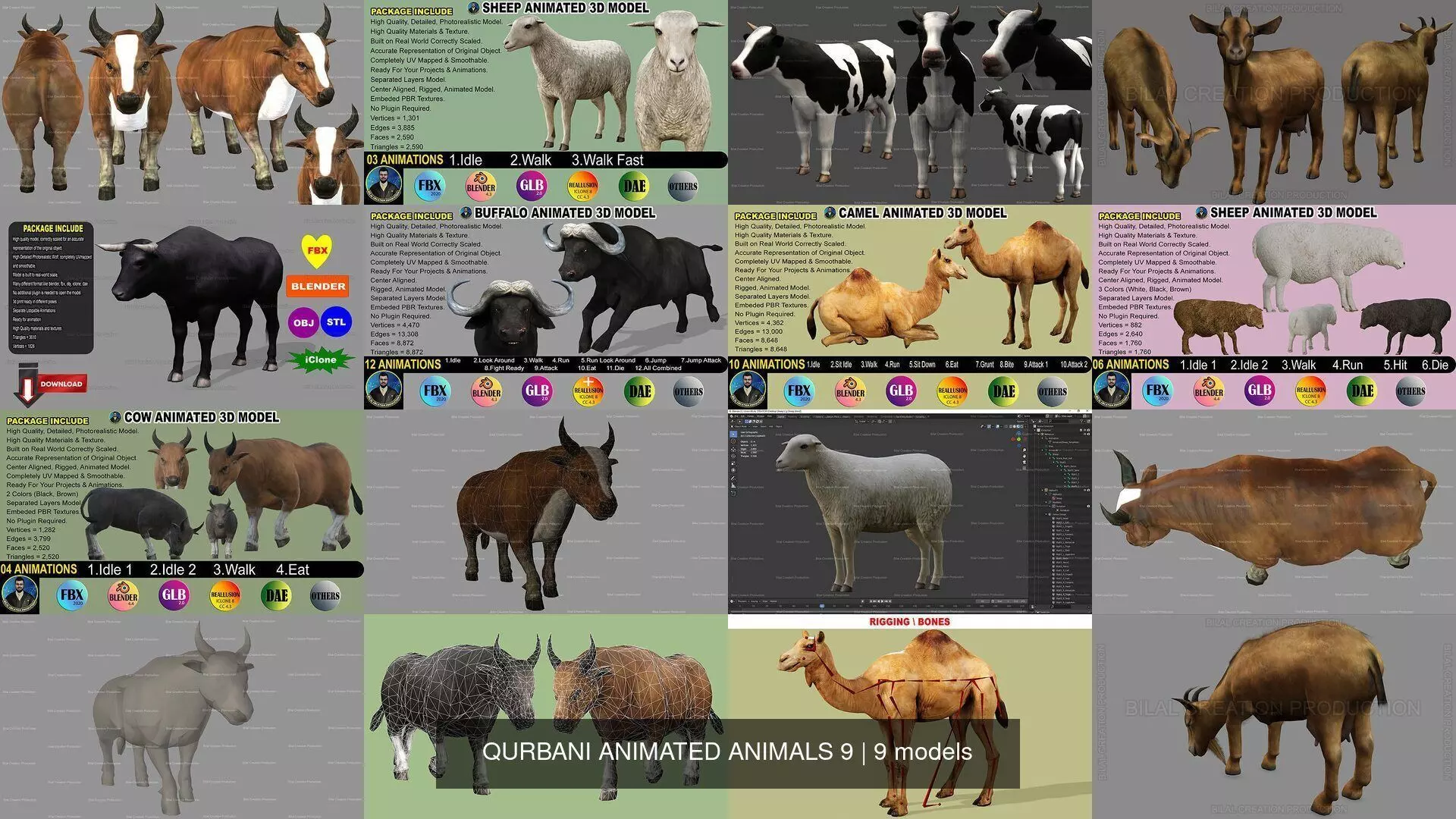 QURBANI ANIMATED ANIMALS 9 3D Model Collection_0