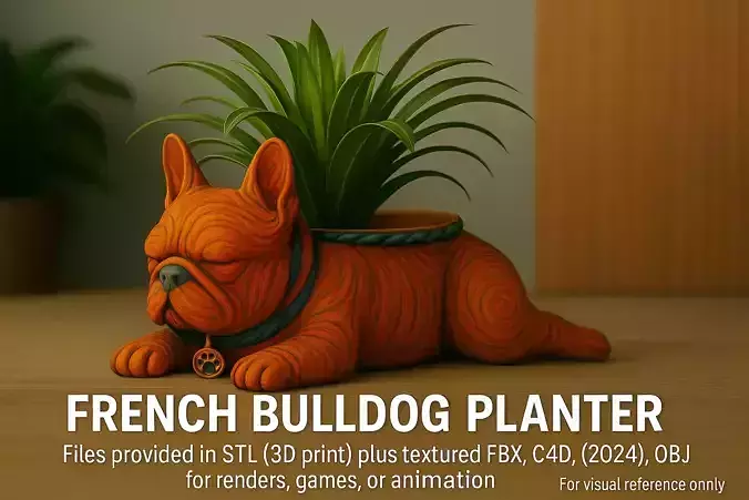 French Bulldog Flowerpot for Print and Render