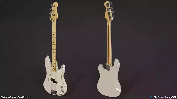 White Bass Guitar Realistic 3D Model Game Ready