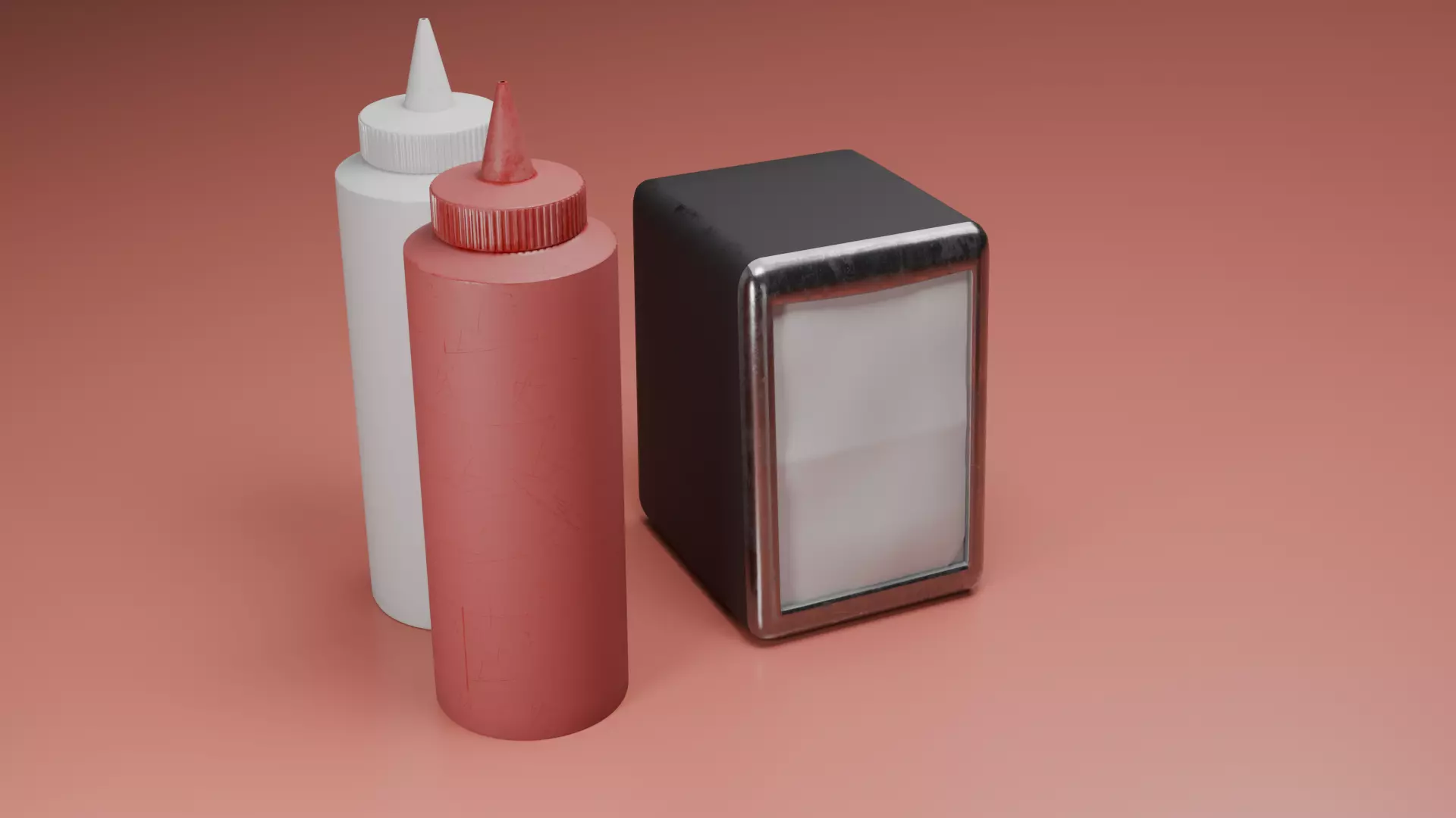 sauce bottles and napkin box 3D model