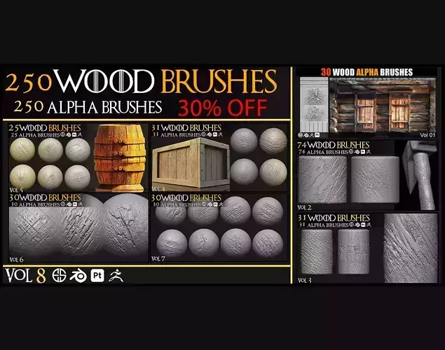 250 Wood Brush-Alpha Pack-Alpha Brush-Brush-Wood Brushes - Vol 8