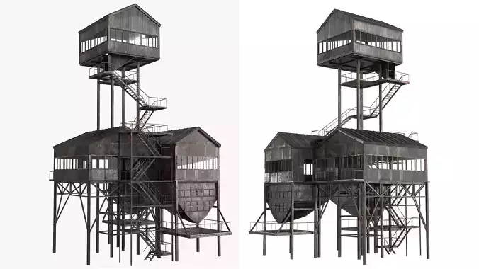 Old Rusty Industial Building Low-poly 3D model