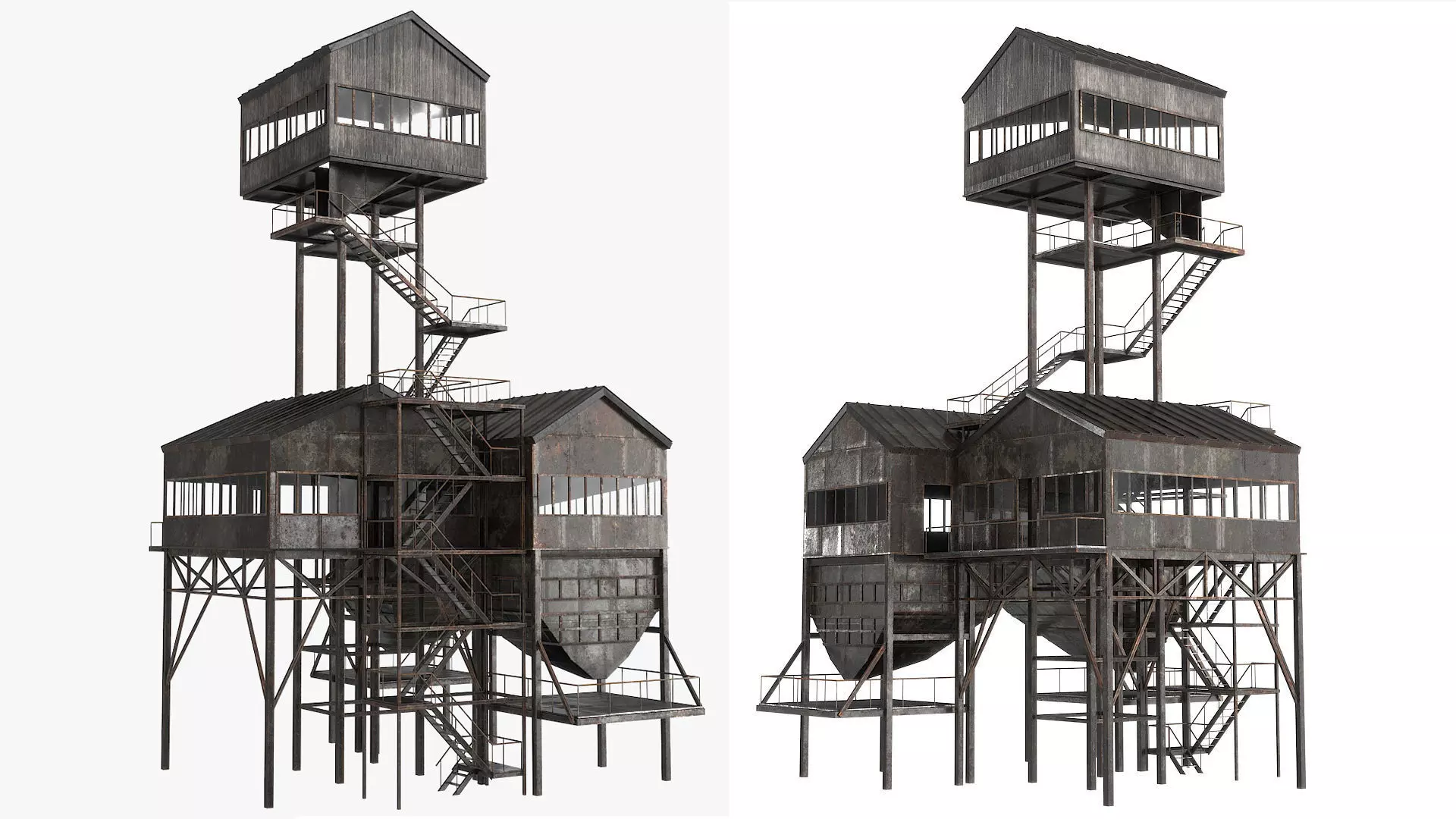 Old Rusty Industial Building Low-poly 3D model