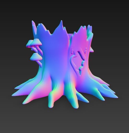 Runic Carved Log Planter 3D model_9