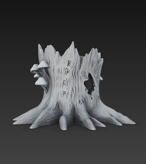 Runic Carved Log Planter 3D model_7