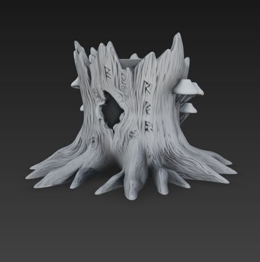 Runic Carved Log Planter 3D model_3