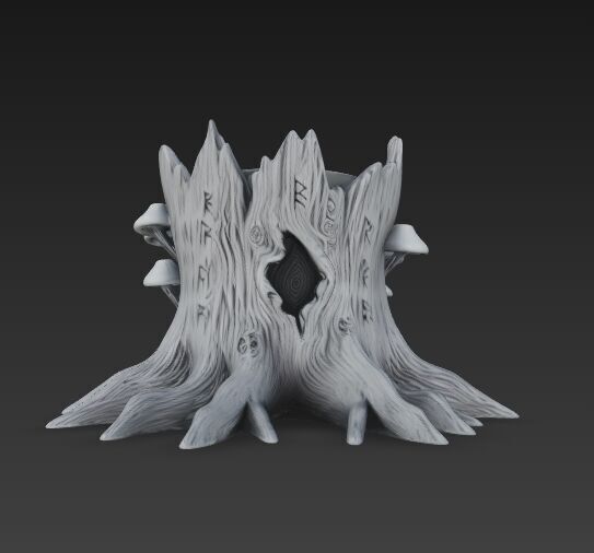 Runic Carved Log Planter 3D model_2