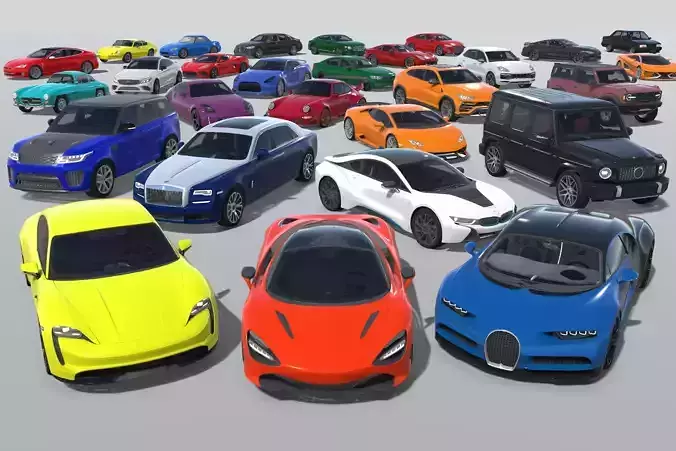 30 Cars Pack with Interior - Racing Cars Low-poly 3D model