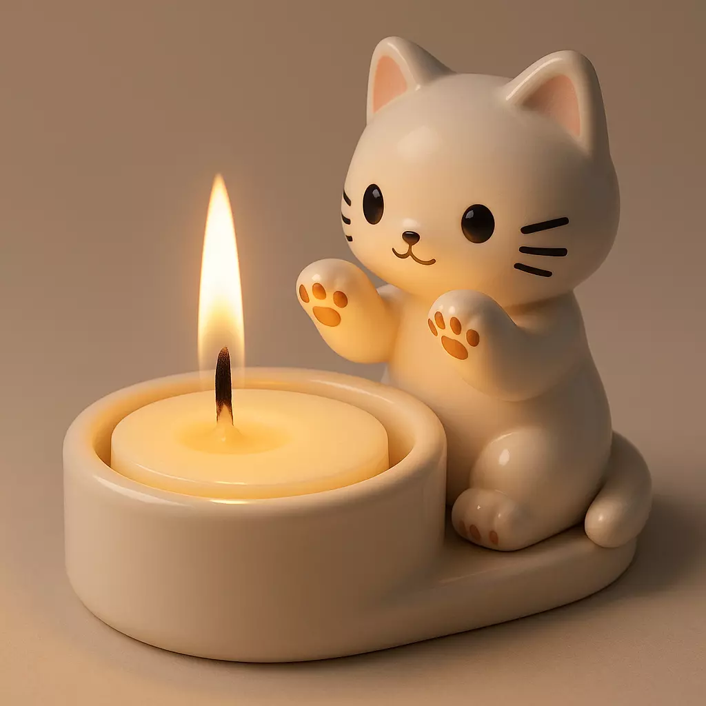 Cat candle holder 3D print model_0